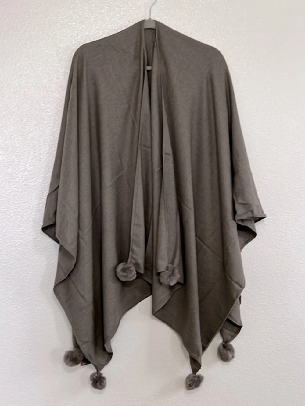 Taupe Pom-Pom Draped Wrap/Shawl